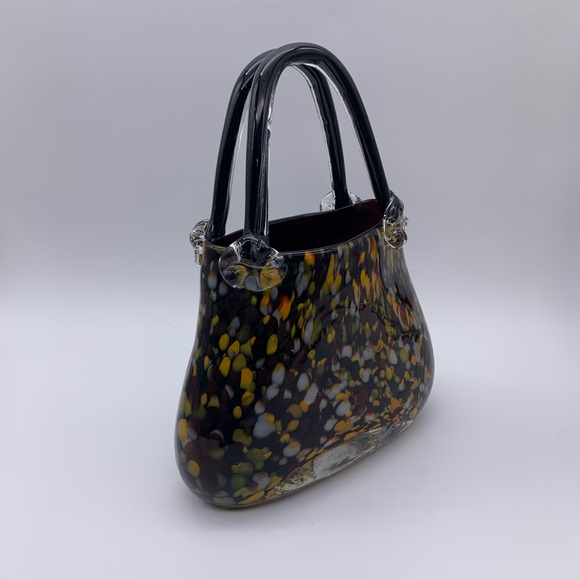 Vtg. Murano Style Mouth Blown Block Cut Handbag Purse Sculpture Or Flower Vase - Picture 6 of 14